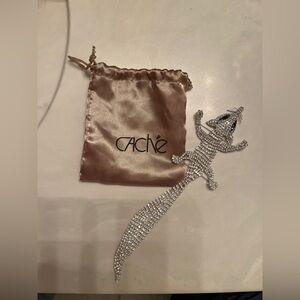 Cache Silver Crystal Lizard Pin Brooch